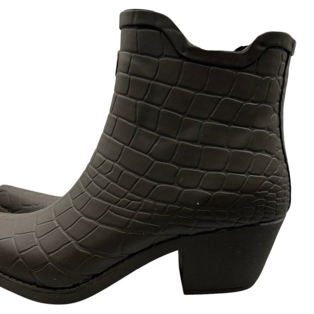 Talolo Boho Cowboy Pointy Toe Croc Embossed Rubber Ankle Boots (7) - Picture 8 of 15